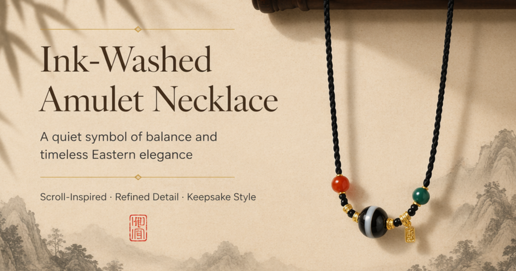 Tibetan Eye Agate Necklace – Black & White Banded Stone | Carnelian, Turquoise & Gold Fu Charm | Protection Pendant