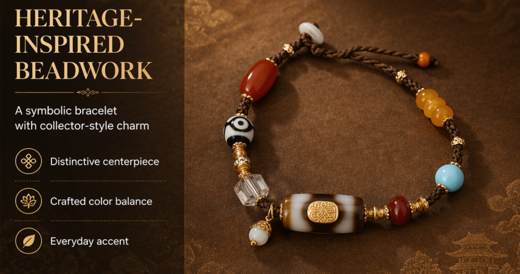 Three-Eyed Dzi Bead Bracelet – Tibetan Zaji Protection Talisman | Carnelian, Turquoise & Amber | Handwoven Sacred Jewelry