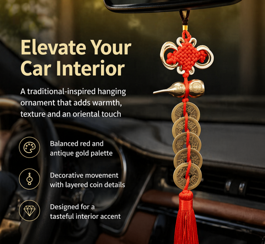 Auspicious Coin & Gourd Hanging Charm