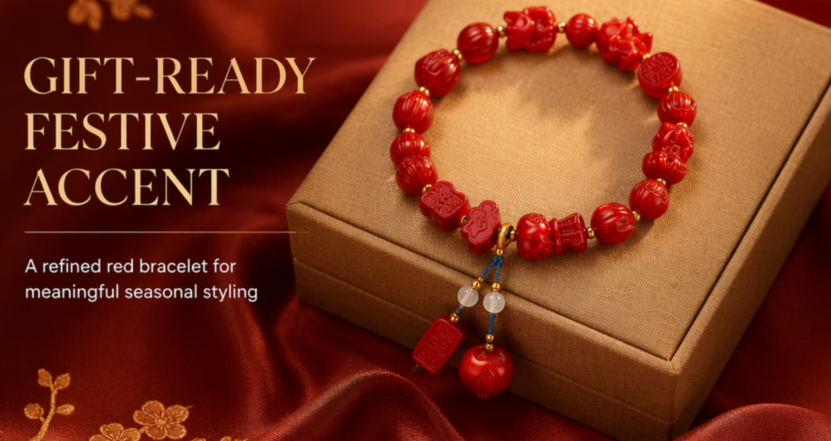 Cinnabar Hundred Treasures Bracelet – Hand-Carved Pixiu, Lotus & Fortune Symbols | Deep Red Vermilion | Full Blessing Talisman