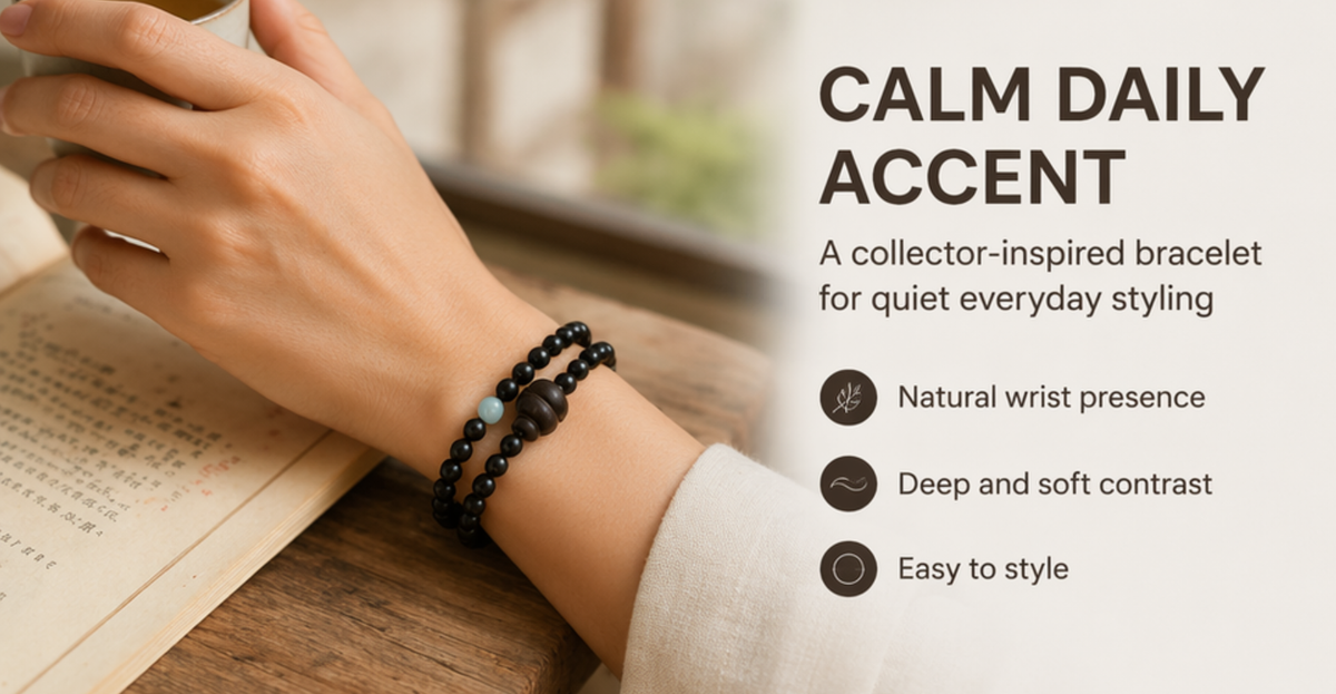 Black Sandalwood Double Wrap Bracelet – Carved Buddha Bead | Turquoise Accent | Grounding Protection Mala