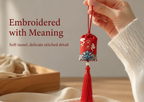 Hand-drawn-empowerment-Chinese Lucky Car Charm — Ping An Fu Safe Journey Blessing | Embroidered Red Tassel Rear View Mirror Pendant