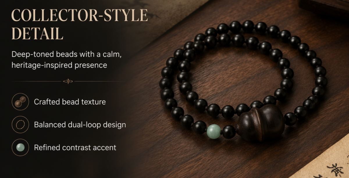 Black Sandalwood Double Wrap Bracelet – Carved Buddha Bead | Turquoise Accent | Grounding Protection Mala