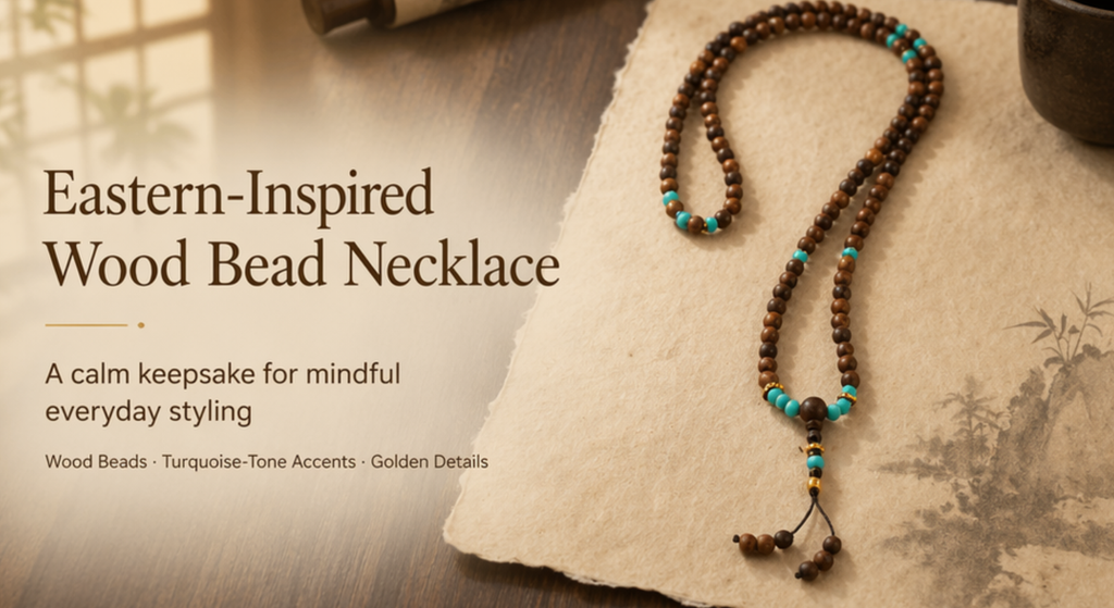 Agarwood 108 Mala Necklace – Natural Fragrant Wood Prayer Beads | Turquoise Accent | Tassel & Gold Finish | Meditation Jewelry