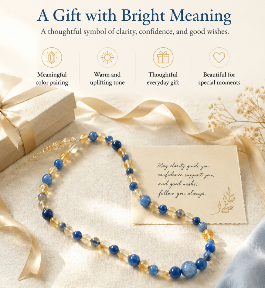 Blue & Gold Harmony Necklace – Natural Blue Kyanite & Yellow Citrine Beads | Light Luxury Everyday Elegance | Calm & Uplifting