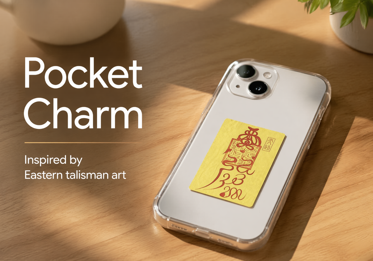 Hand-drawn-empowerment-Pocket Charm – Oriental Lucky Talisman Inspired by Eastern Art, Portable Good Luck Amulet for Protection, Peace, Positive Energy, Meaningful Gift