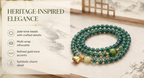 Green Phantom Quartz 108 Mala Bracelet – Full Prayer Bead Strand | Wrap Style | Gold Accents & White Jade Charm