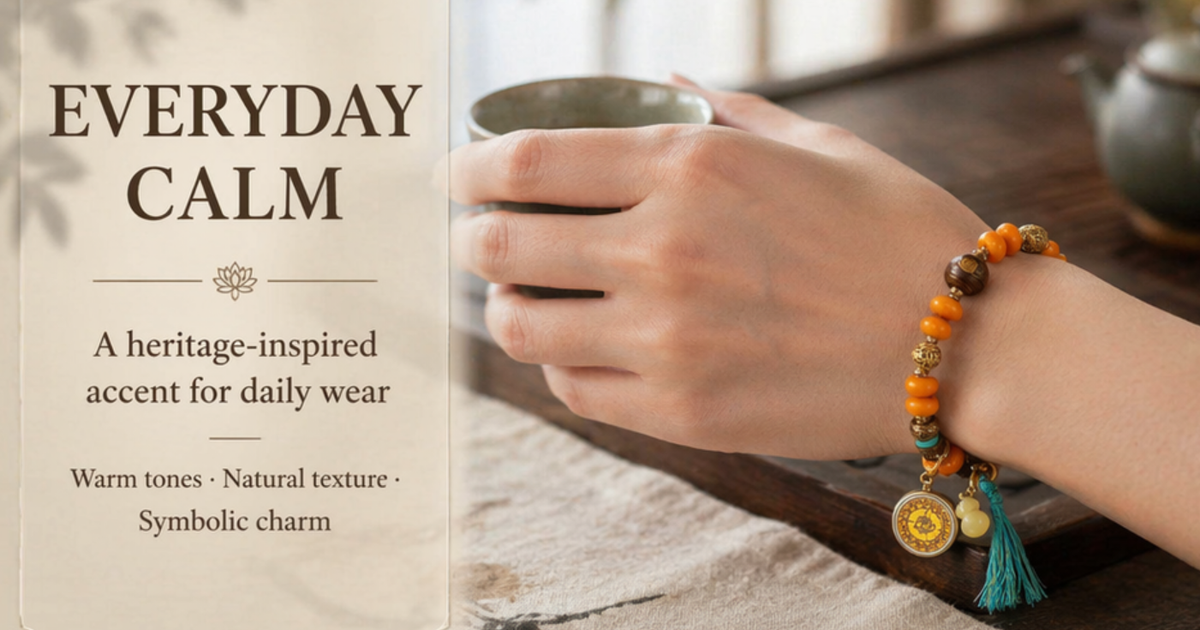 Tibetan Ushnisha Sitatapatra Bracelet – Beeswax Amber & Agarwood | Thangka Protection Coin | Turquoise Tassel Charm