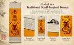 Hand-drawn-empowerment-Taoist Rain & Mountain Spirit Scroll – Saffron Hanging Wall Art | 5-Space Versatile Display | Entryway, Study, Tea Room, Meditation & Business