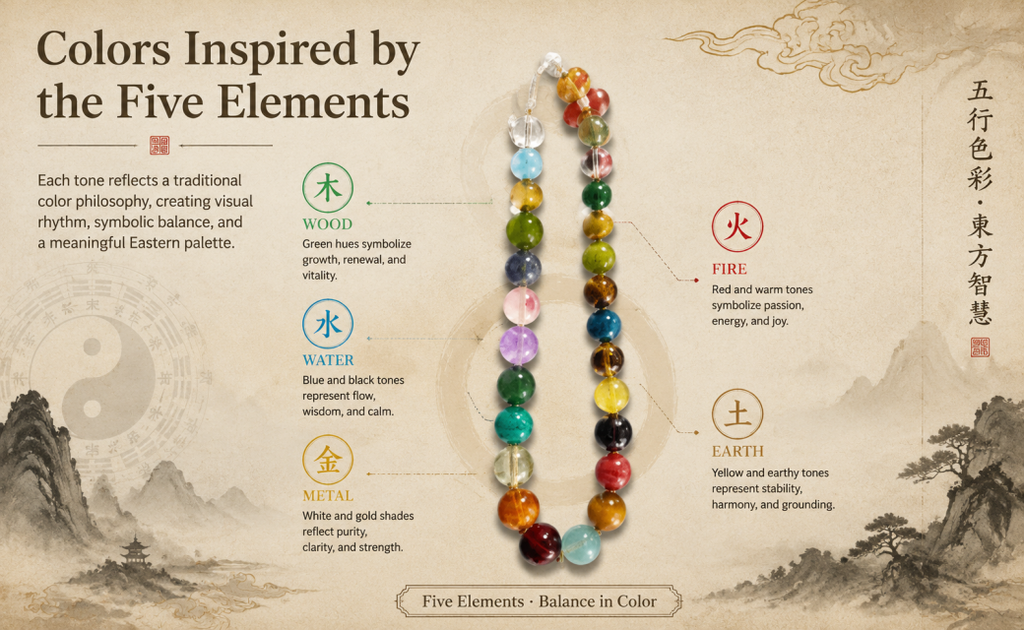 Five Elements Crystal Necklace – Natural Multi-Gemstone Beads | Chakra Balance & Feng Shui Jewelry | Handcrafted
