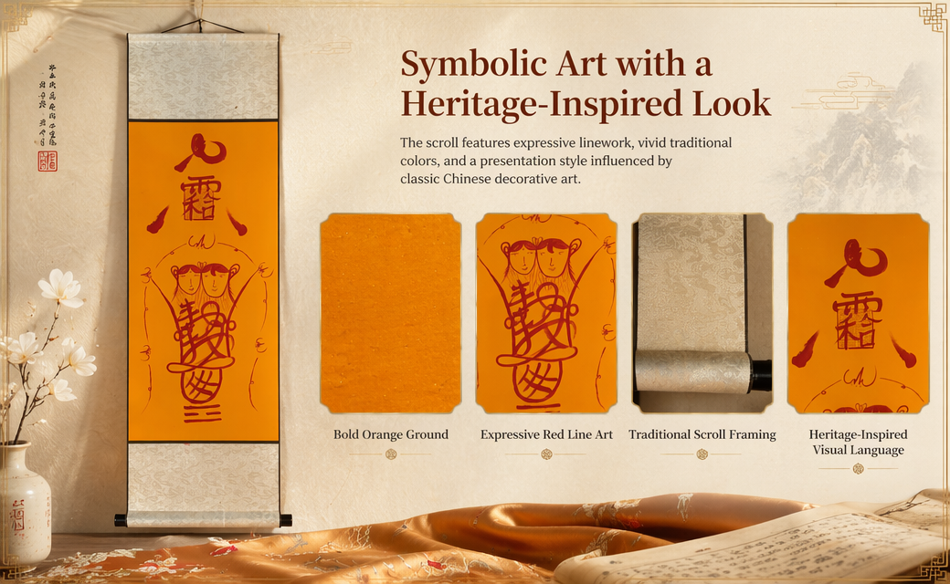 Hand-drawn-empowerment-aoist Thunder God Talisman Scroll – Hanging Wall Art | Saffron & Cinnabar Brushwork | Entryway, Study & Tea Room Décor
