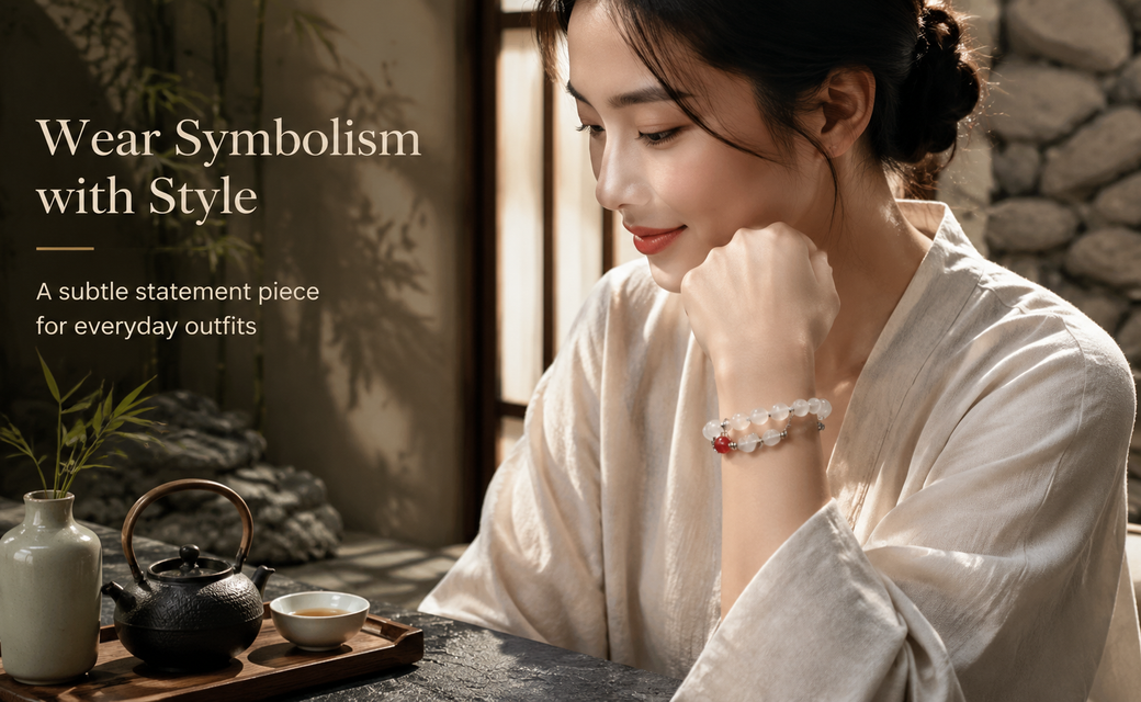 White Moonstone Cat's Eye Bracelet – Five Elements Accent Bead | Silver Charm & Lobster Clasp | Feng Shui Crystal Jewelry