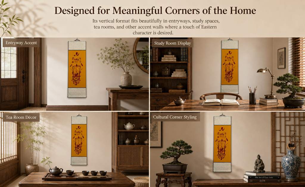 Hand-drawn-empowerment-Taoist Folk Talisman Scroll – Saffron & Cinnabar Hanging Wall Art | Traditional Chinese Folk Symbolism | Study, Tea Room & Living Space