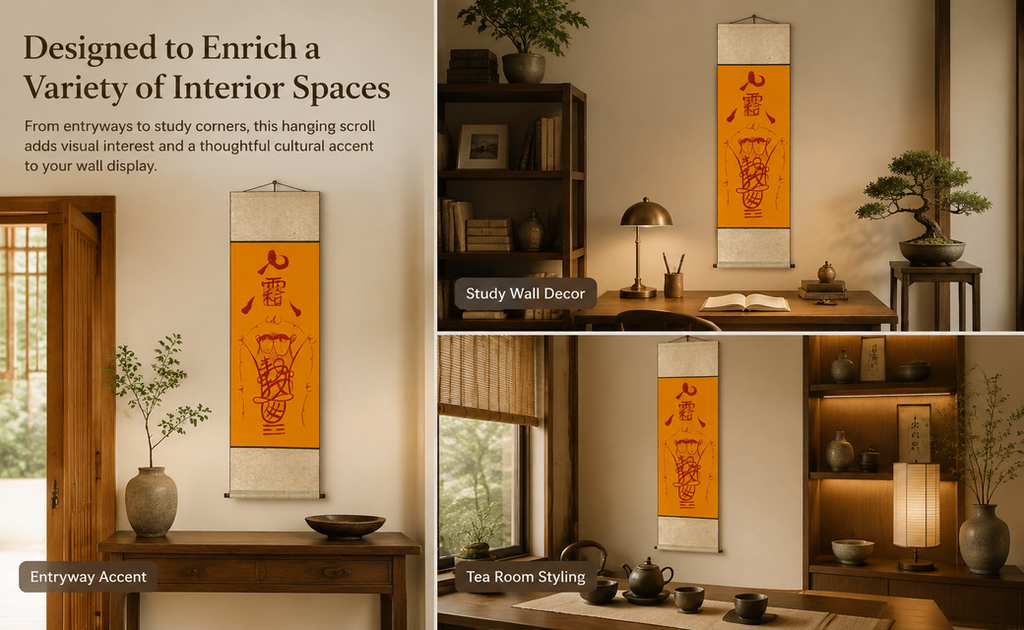Hand-drawn-empowerment-aoist Thunder God Talisman Scroll – Hanging Wall Art | Saffron & Cinnabar Brushwork | Entryway, Study & Tea Room Décor