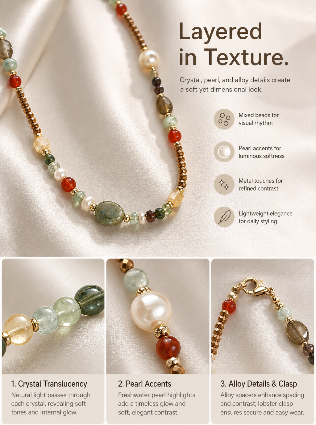Traditional Palette Gemstone Necklace – Natural Jade, Agate & Pearl Beads | Earth-Tone Cultural Jewelry | Poetic Everyday Wear