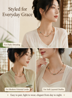 Traditional Palette Gemstone Necklace – Natural Jade, Agate & Pearl Beads | Earth-Tone Cultural Jewelry | Poetic Everyday Wear