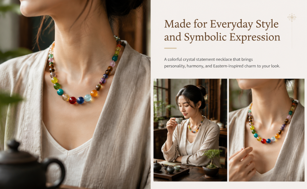 Five Elements Crystal Necklace – Natural Multi-Gemstone Beads | Chakra Balance & Feng Shui Jewelry | Handcrafted