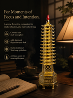 Wenchang Pagoda – Gold Feng Shui Tower for Academic Success & Career Luck | 9-Tier Brass Desk Ornament | Scholar's Blessing